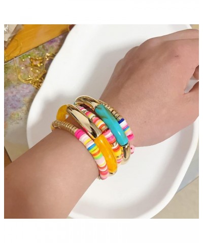 Colorful Beaded Bracelets for Women Heishi Bracelet Set Gold Bead Bracelets Resin Acrylic Bangle Bracelets Stackable Stretch ...