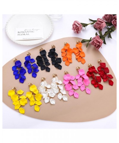 Colorful Clip on Earrings for Women Floral Petals Clip Earrings for Women Dangling Flower Statement Earrings for Women Beach ...