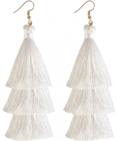 Tassel Earrings Tiered Thread Tassel Dangle Earrings Statement Layered Tassel Drop Earrings 3 layers white $8.82 Earrings