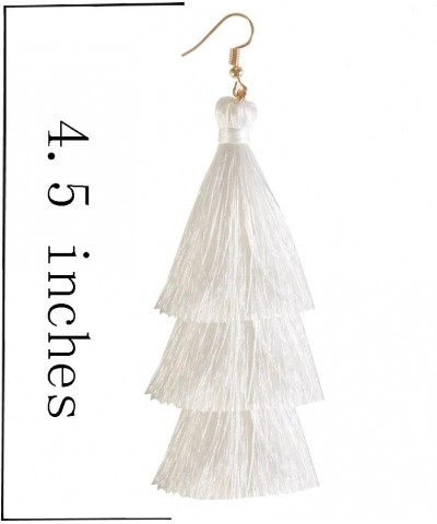 Tassel Earrings Tiered Thread Tassel Dangle Earrings Statement Layered Tassel Drop Earrings 3 layers white $8.82 Earrings