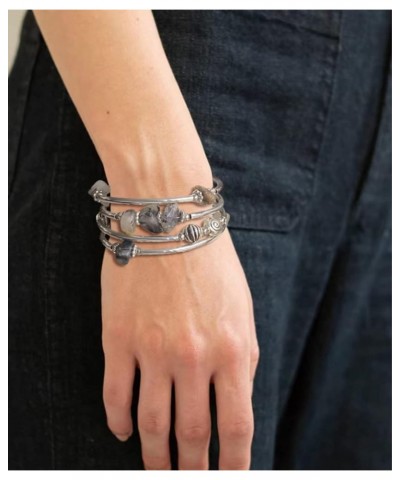 Beaded Bangle Bracelets for Women Thick Silver Wrap Bracelet with Stone Bead Fashion Jewelry Birthday Gifts 19-Grey $6.43 Bra...