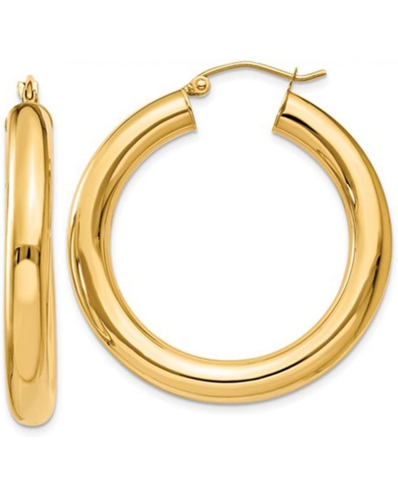 14K Yellow Gold Thick Tube Hoop Earrings with Click-Down Clasp, (5 or 6mm Tube) 35mm - 5mm Tube $209.58 Earrings