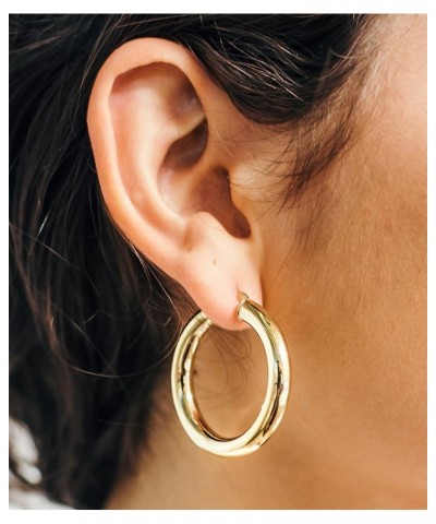 14K Yellow Gold Thick Tube Hoop Earrings with Click-Down Clasp, (5 or 6mm Tube) 35mm - 5mm Tube $209.58 Earrings