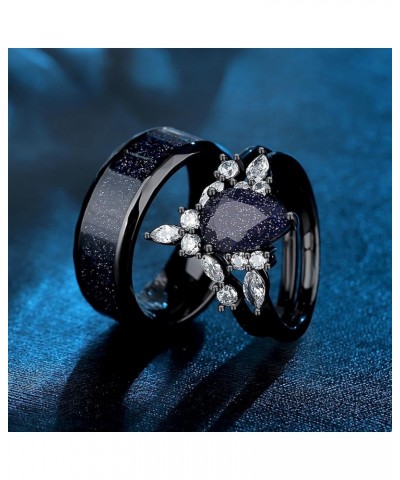 Custom Black Matching Rings - Couples' Blue Sandstone, Pear Cut with Personalized Engraving Men's ring $25.65 Rings