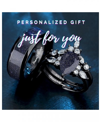 Custom Black Matching Rings - Couples' Blue Sandstone, Pear Cut with Personalized Engraving Men's ring $25.65 Rings