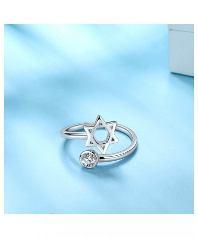 Star of David Ring Adjustable Women Men 925 Sterling Silver Magen David Star Round Zircon Solitaire Ring Judaic Star Of David...