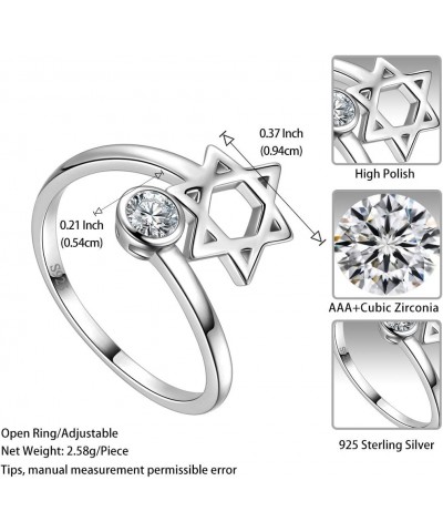 Star of David Ring Adjustable Women Men 925 Sterling Silver Magen David Star Round Zircon Solitaire Ring Judaic Star Of David...