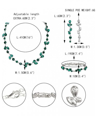 Crystal Bridal Bridesmaid Jewelry Sets, Elegant Marquise Round-Shaped Rhinestone Leaf Necklace Dangle Earrings Tennis Bracele...