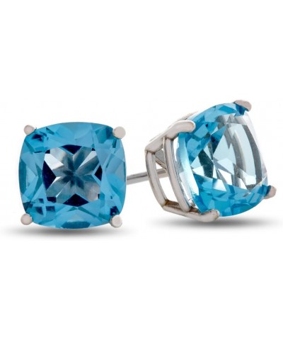 Solid 10k White Gold or 7x7mm Cushion-Cut Stone Post-With-Friction-Back Stud Earrings Swiss Blue Topaz White Gold $36.75 Earr...