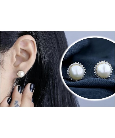 Round 7mm Freshwater Cultured Pearl with 0.19 CT White Diamond Halo Style Screwback & Pushback Stud Earrings for Women 14K Ye...