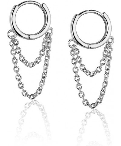 Silver Tassel Chain Drop Dangle Small Hoop Earrings Huggie for Women Teen 1111 $6.17 Earrings