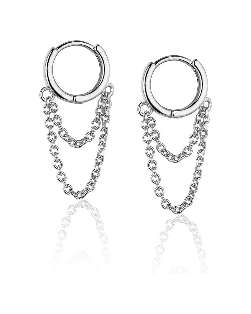 Silver Tassel Chain Drop Dangle Small Hoop Earrings Huggie for Women Teen 1111 $6.17 Earrings