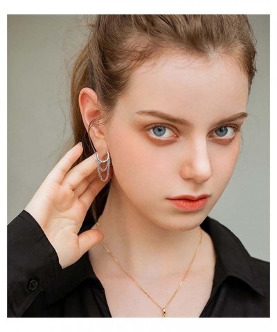 Silver Tassel Chain Drop Dangle Small Hoop Earrings Huggie for Women Teen 1111 $6.17 Earrings