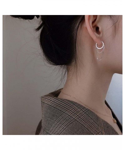 Silver Tassel Chain Drop Dangle Small Hoop Earrings Huggie for Women Teen 1111 $6.17 Earrings