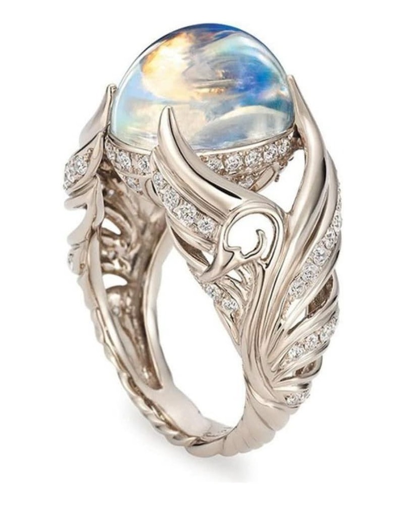 Retro Aristocratic Luxury 925 Sterling Silver Ring Angel Wings Wedding Band Charming Moonstone Diamond Jewelry Casual Accesso...