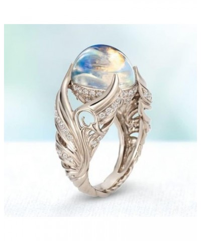 Retro Aristocratic Luxury 925 Sterling Silver Ring Angel Wings Wedding Band Charming Moonstone Diamond Jewelry Casual Accesso...