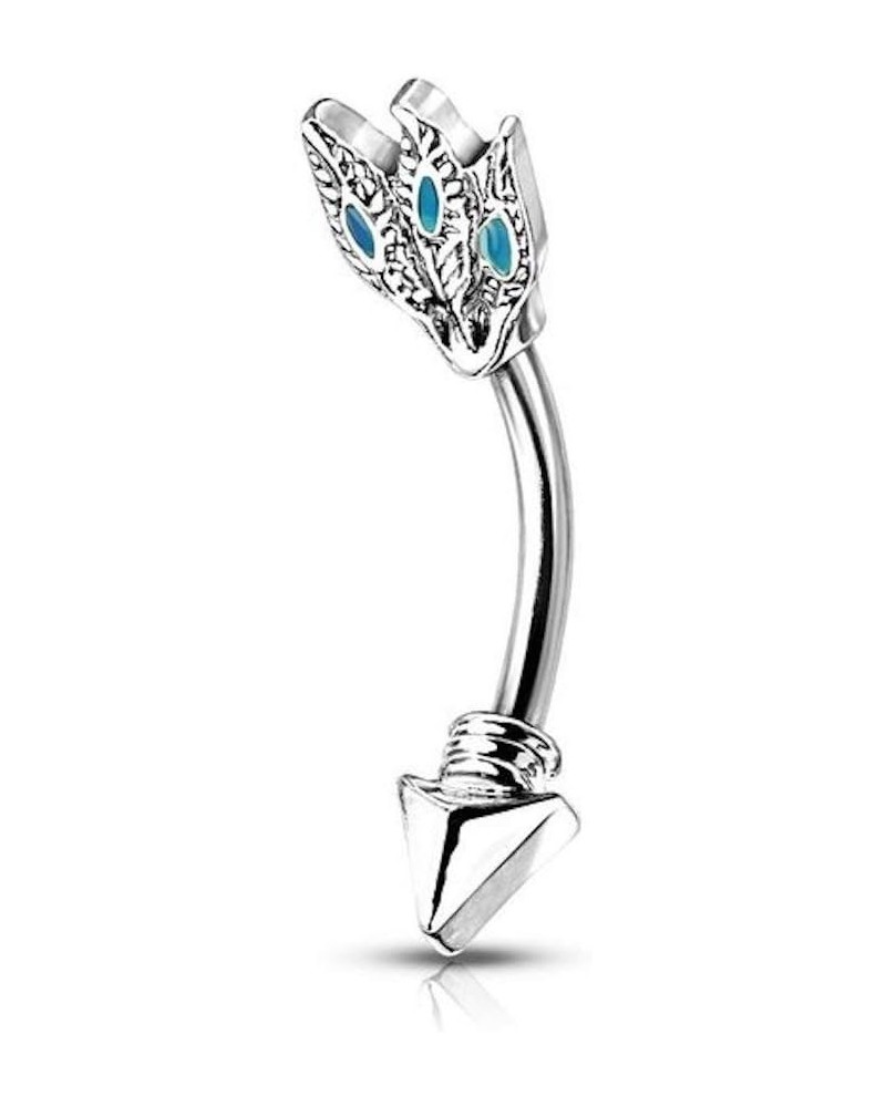 Turquoise Feathers Tribal Arrow Surgical Steel Curved Barbells, Eyebrow Rings Steel $10.82 Body Jewelry