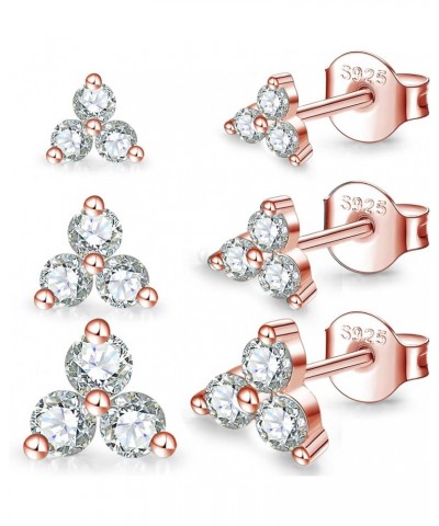 Sterling Silver Stud Earrings for Women Girls- 3 Pairs Hypoallergenic White Gold Plated Small Cubic Zirconia Flower Cartilage...