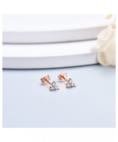 Sterling Silver Stud Earrings for Women Girls- 3 Pairs Hypoallergenic White Gold Plated Small Cubic Zirconia Flower Cartilage...