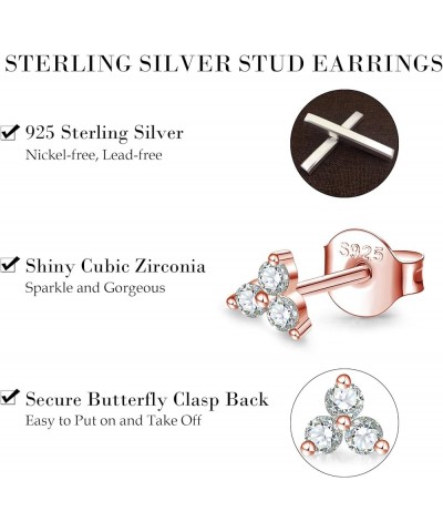 Sterling Silver Stud Earrings for Women Girls- 3 Pairs Hypoallergenic White Gold Plated Small Cubic Zirconia Flower Cartilage...