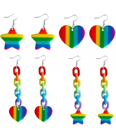 Rainbow Earrings Heart Rainbow Chain Stud Earrings for Women Girls LGBTQ Pride Earrings Lesbian Gay Pride Charm Heart Star Da...