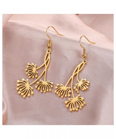 Stainless Steel Flower Style Birthday Wedding Evening Party Dangle Drop Earrings Gold $7.27 Earrings