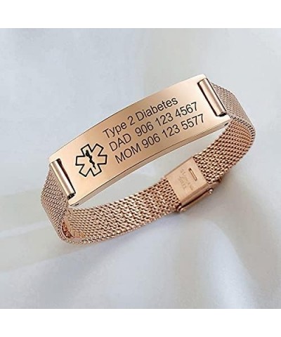 Type 2 Diabetes Medical Alert Bracelets for Men & Women Kids with Adjustable Stainless Steel Mesh Emergency Medical ID Bracel...