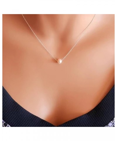 Dainty Pearl Necklaces for Women Girls,14K Gold Plated Cultured Tiny Pearl Chain Choker Layered Barque Pearl Pendant Necklace...