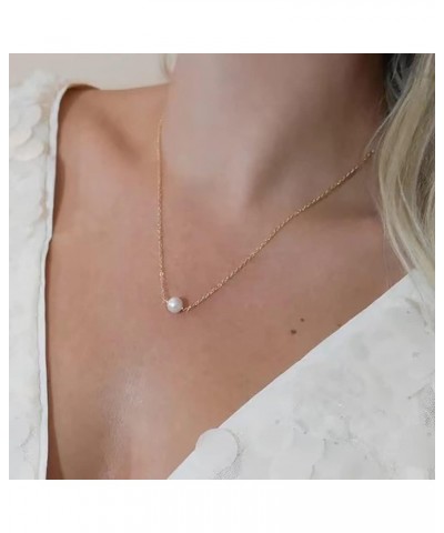 Dainty Pearl Necklaces for Women Girls,14K Gold Plated Cultured Tiny Pearl Chain Choker Layered Barque Pearl Pendant Necklace...