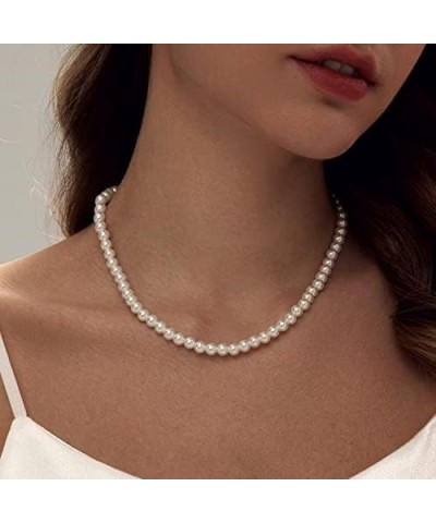 Round Imitation Pearl Necklace Wedding Pearl Necklace White Pearl Choker Necklace for Women Brides Bridesmaid Jewelry Gifts（4...