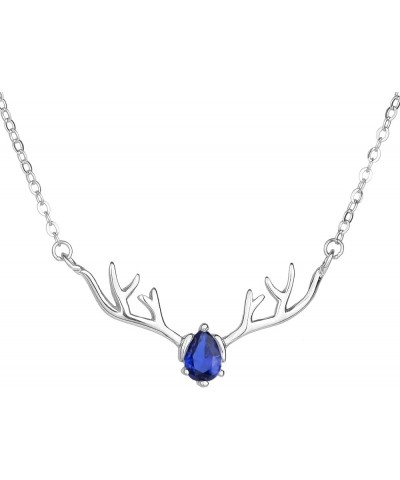 Deer Antlers Necklace for Women Dainty Silver Plated Teardrop Birthstone Deer Necklace Pendant Deer Charm Necklaces for Women...