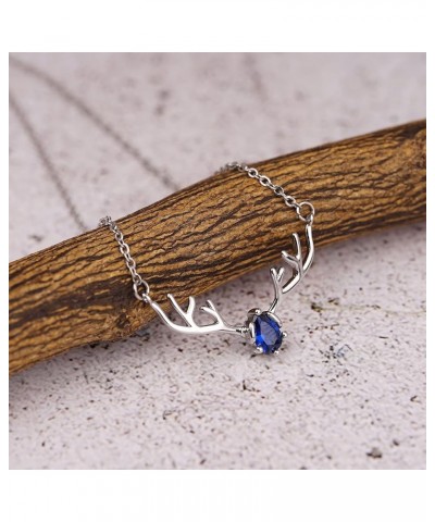 Deer Antlers Necklace for Women Dainty Silver Plated Teardrop Birthstone Deer Necklace Pendant Deer Charm Necklaces for Women...