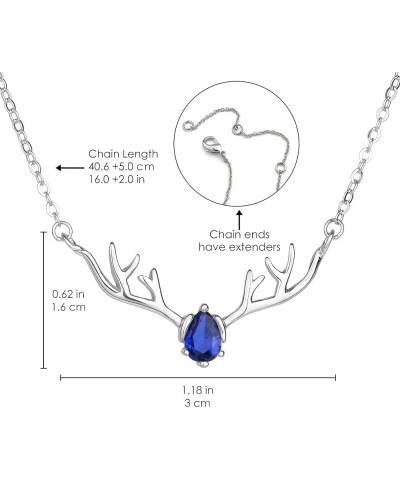 Deer Antlers Necklace for Women Dainty Silver Plated Teardrop Birthstone Deer Necklace Pendant Deer Charm Necklaces for Women...