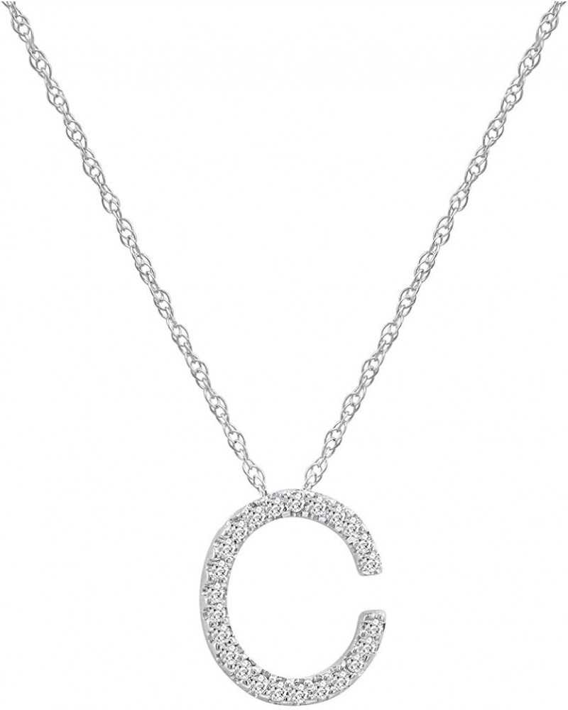 Diamond Initial Pendant Necklaces in 14K White Gold on a 14K White Gold 16 inch Chain| Real Diamond Initial Pendants in Real ...