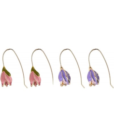 Vintage Enamel Tulip Flower Earrings for Women Girls - Elegant Tulip Floral Drop Earrings Pink and Purple $6.05 Earrings