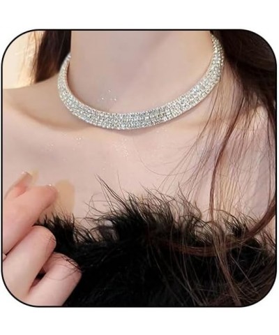 Rhinestone Choker Necklace Trendy Sparkly Prom Necklace Layered Crystal Collar Necklace for Wedding 2: Rhinestone Choker Neck...