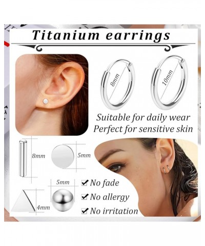 6 Pairs Titanium Earrings for Women Men G23 Pure Titanium Earrings for Sensitive Ears Ball Dot Triangle 20G hypoallergenic Ti...