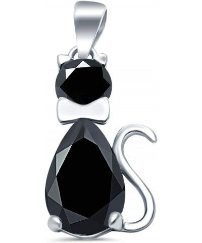 Teardrop Cat Pendant Charm Pear Simulated Round Cubic Zirconia 925 Sterling Silver Simulated Black Cubic Zirconia $10.58 Pend...