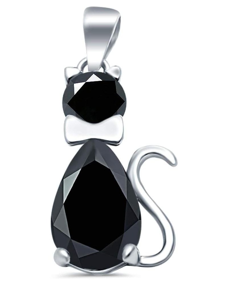 Teardrop Cat Pendant Charm Pear Simulated Round Cubic Zirconia 925 Sterling Silver Simulated Black Cubic Zirconia $10.58 Pend...