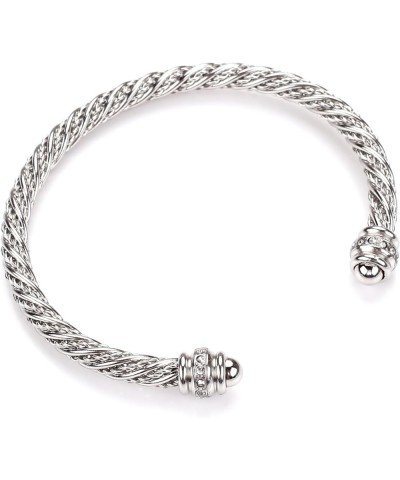 Twisted Bracelets for Women Cable Wire Cuff Bangles Adjustable Valentine Day Gift Rhinestone Jewelry with Gift Box C-Silver $...