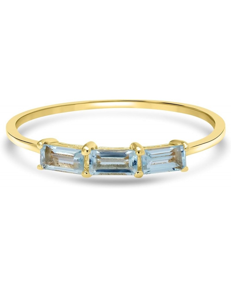 Heidi 14k Gold & Sterling Silver Genuine Gemstone Stackable 3-Stone Baguette Ring, Sizes 6-8 8 Yellow Sterling Silver Blue To...