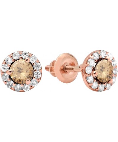 14K 3.5 MM Each Round Gemstone & Diamond Ladies Halo Style Stud Earrings, Rose Gold Champagne Diamond $112.11 Earrings