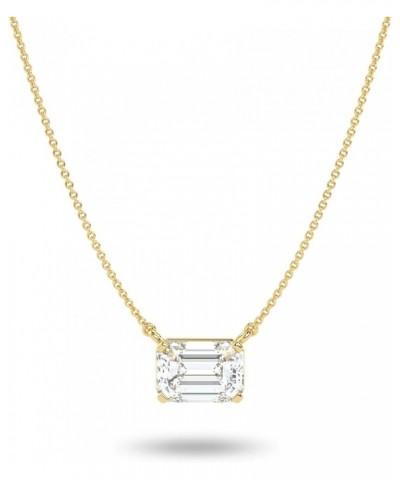 IGI Certified 1/4 to 2 Carat Emerald Cut Lab Grown Diamond Horizontal Solitaire Pendant Necklace for Women I 14k Gold Necklac...