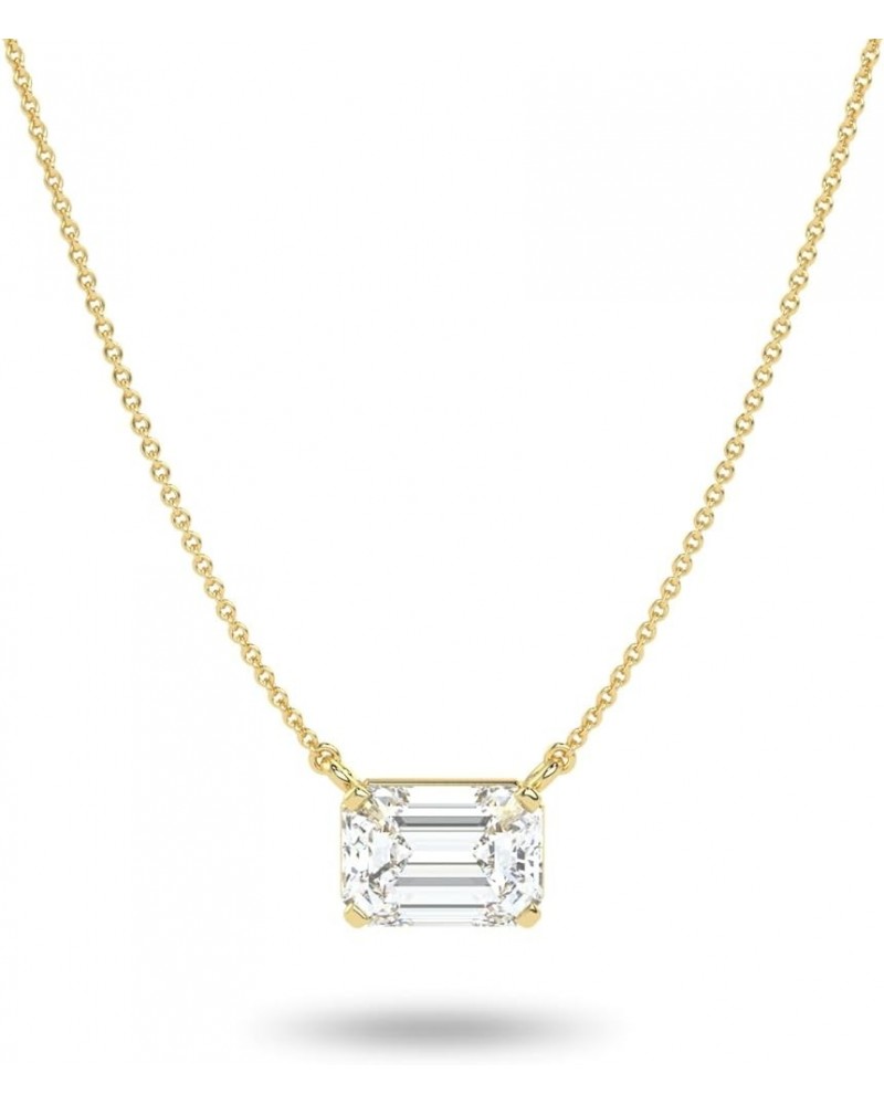 IGI Certified 1/4 to 2 Carat Emerald Cut Lab Grown Diamond Horizontal Solitaire Pendant Necklace for Women I 14k Gold Necklac...