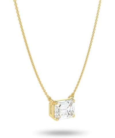 IGI Certified 1/4 to 2 Carat Emerald Cut Lab Grown Diamond Horizontal Solitaire Pendant Necklace for Women I 14k Gold Necklac...