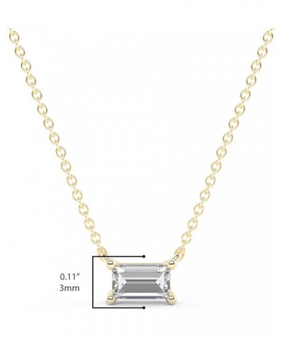 IGI Certified 1/4 to 2 Carat Emerald Cut Lab Grown Diamond Horizontal Solitaire Pendant Necklace for Women I 14k Gold Necklac...