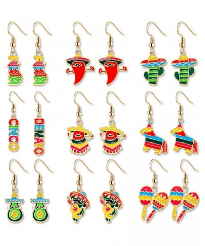 9/12 Pairs Cinco De Mayo Earrings Mexican Fiesta Earrings for Women Cute Sombrero Avocado Pinata Chili Cactus Dangle Earrings...