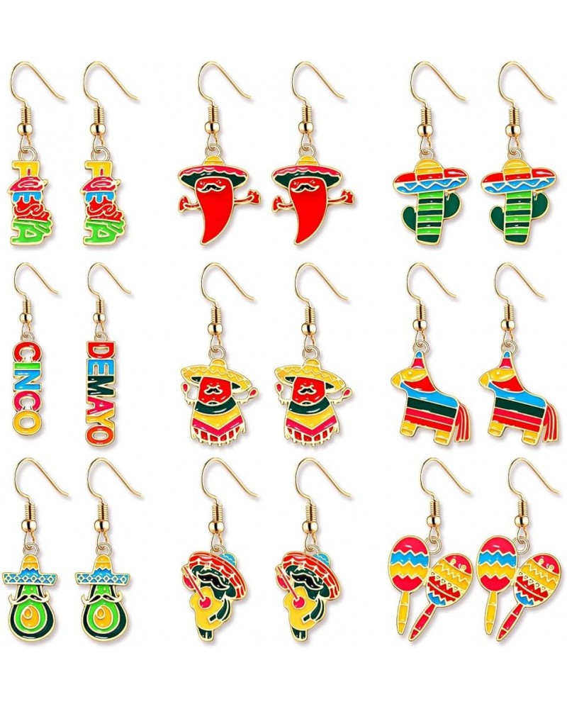 9/12 Pairs Cinco De Mayo Earrings Mexican Fiesta Earrings for Women Cute Sombrero Avocado Pinata Chili Cactus Dangle Earrings...