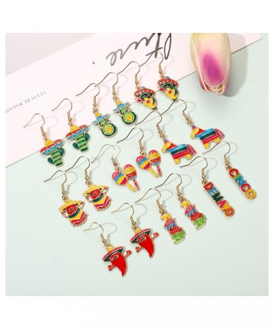 9/12 Pairs Cinco De Mayo Earrings Mexican Fiesta Earrings for Women Cute Sombrero Avocado Pinata Chili Cactus Dangle Earrings...