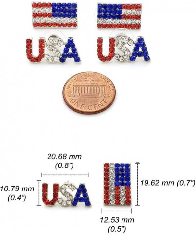 Patriotic Red, White, Blue American USA Flag 4th of July Independence Pierced 2 Pair Earring Set Silver Tone - USA, Flag Stud...